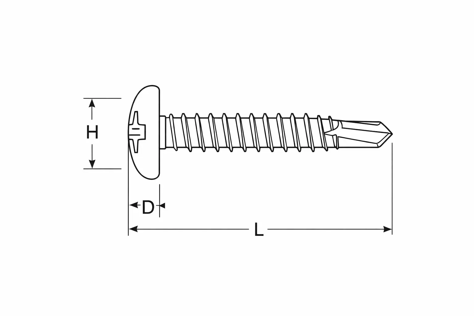 Plano tecnico de tornillo autoperforante