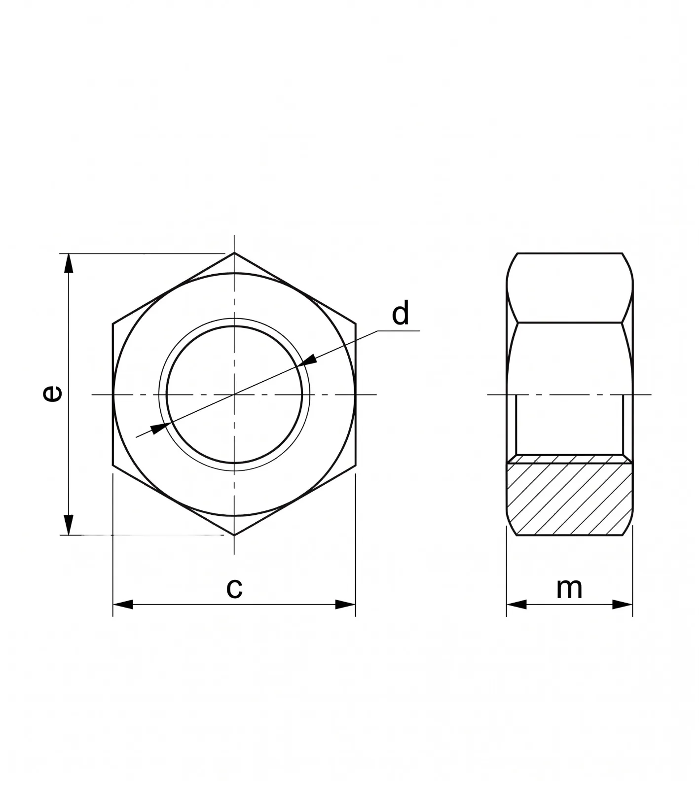 Plano tecnico de tuerca inoxidable