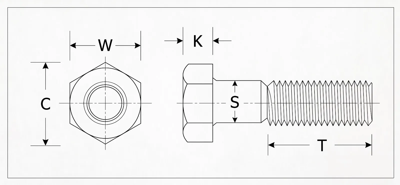 Plano tecnico de perno hexagonal