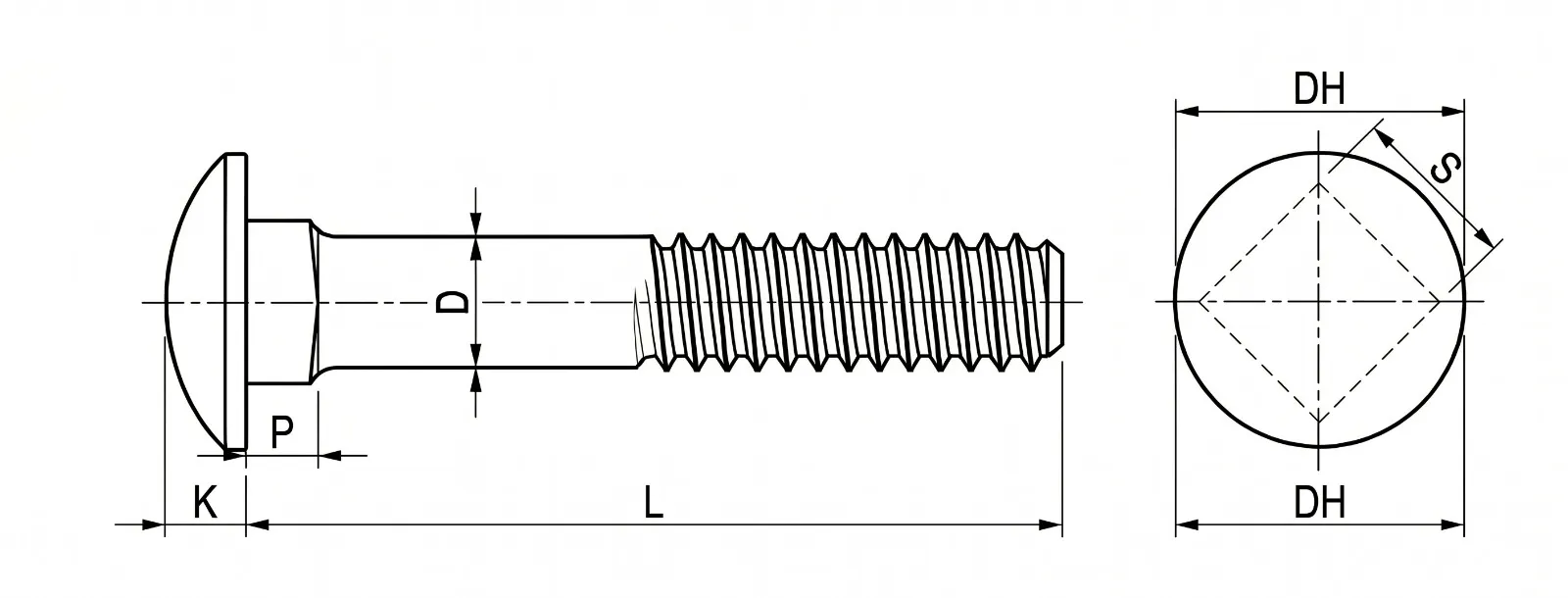 Plano tecnico de perno cabeza coche