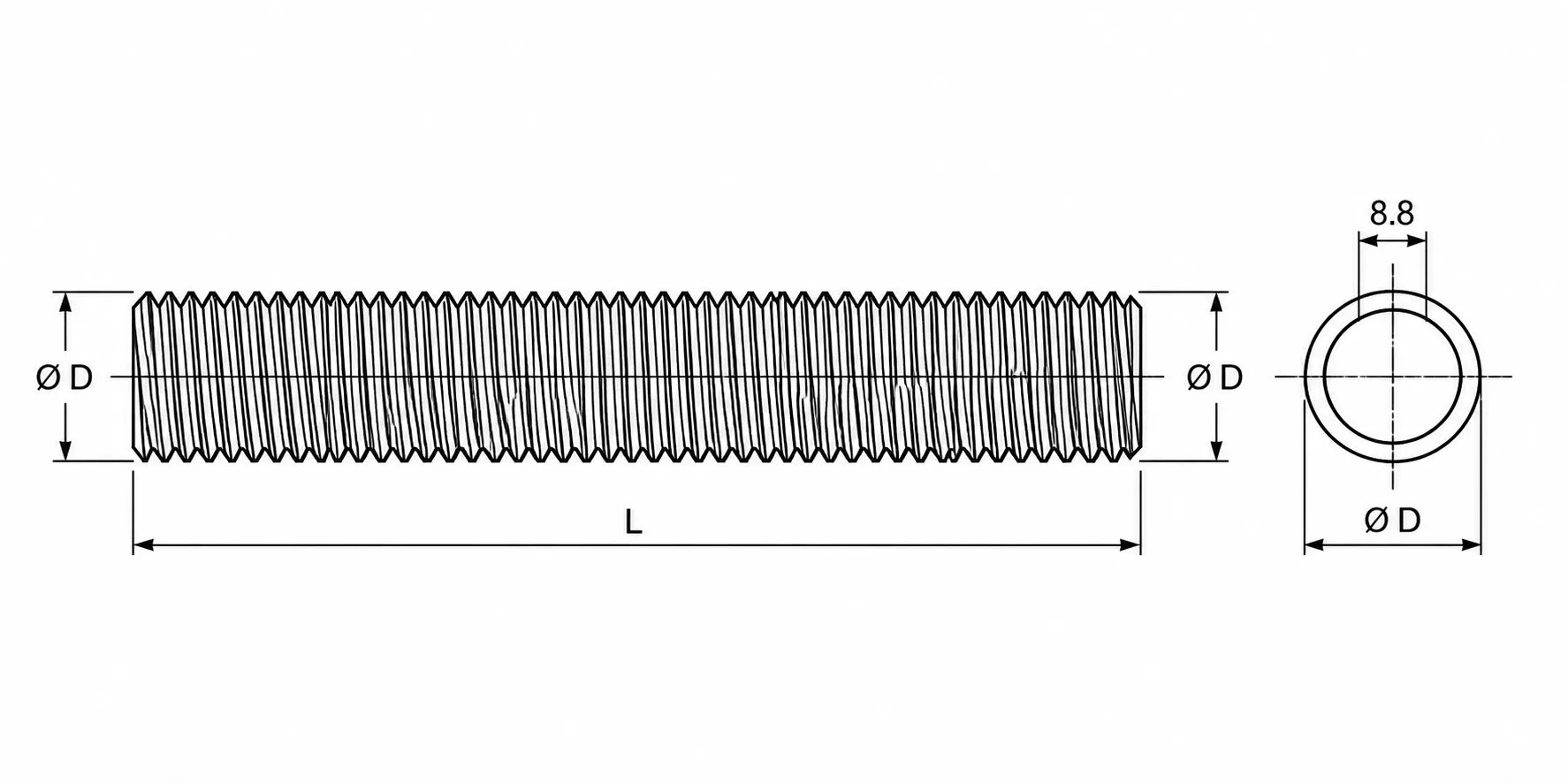 Plano tecnico de varilla roscada B7